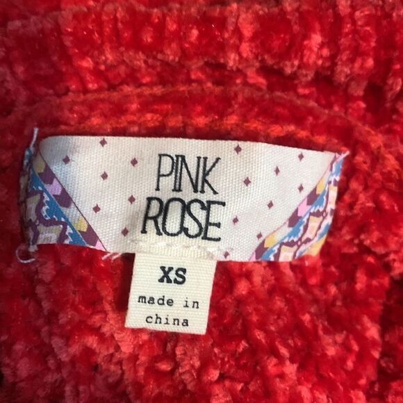 Pink Rose Women’s RedCropped Chenille Turtleneck Sweater XS - Picture 3 of 5